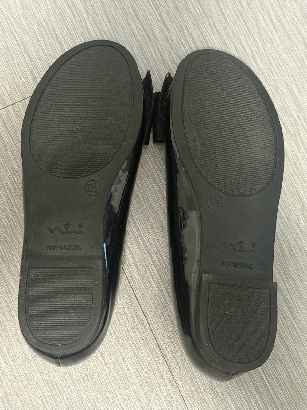 Nina Girls Black Patent Ballet Flats Satin Bow Dress Shoes Size 12.5 NWOB